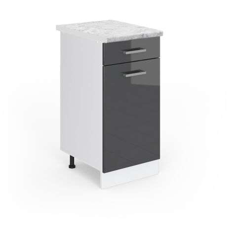 Meuble cuisine R-Line, Anthracite Haute brillance, 40 cm , PT Marbre, Vicco