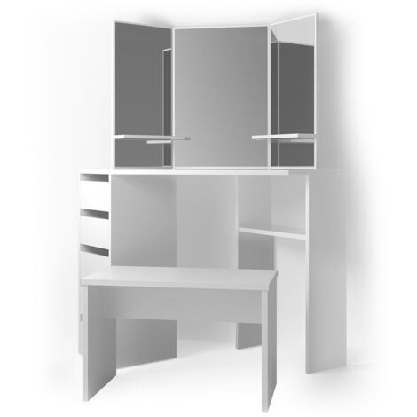 Ensemble Coiffeuse Arles Vicco – Blanc Vert Menthe – Miroir Rond + Tabouret + 2 Tiroirs