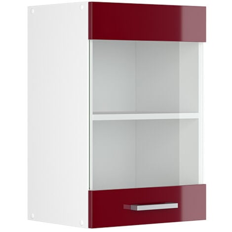 Meuble de cuisine haut vitré R-Line, Rouge bordeaux Haute brillance, 40 cm, Vicco