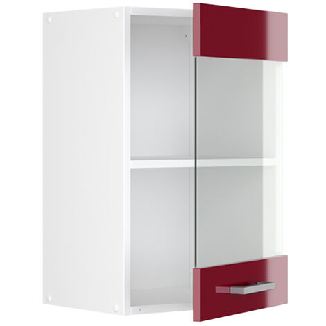 Meuble de cuisine haut vitré R-Line, Rouge bordeaux Haute brillance, 40 cm, Vicco