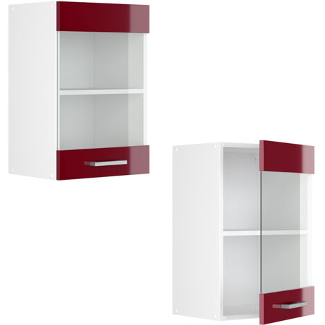 Meuble de cuisine haut vitré R-Line, Rouge bordeaux Haute brillance, 40 cm, Vicco