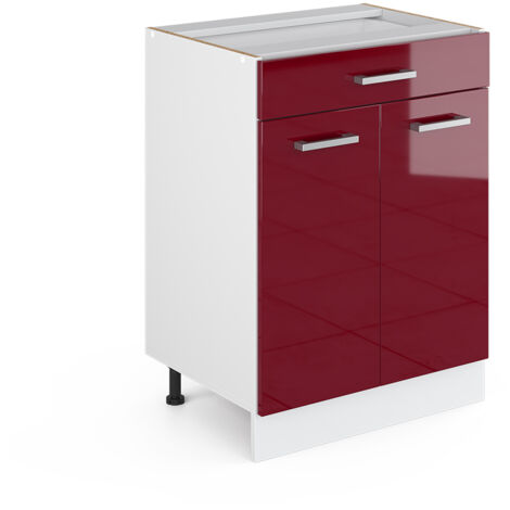 Meuble cuisine R-Line, Rouge brillant, 60cm avec tiroir, sans PT, Vicco