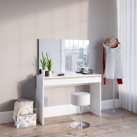 Coiffeuse Vicco Emma – Table Maquillage Blanc + Miroir + Tabouret