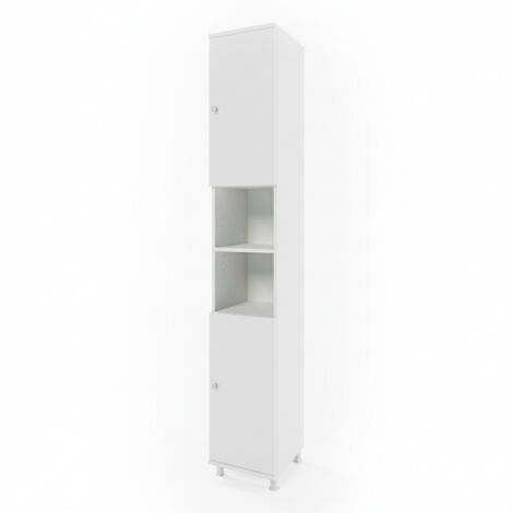Vicco – Colonne de salle de bain blanche 30 x 190 cm – Panneau de particules 16 mm – Revêtement en mélamine – Étagères ouvertes et fermées (1/5)