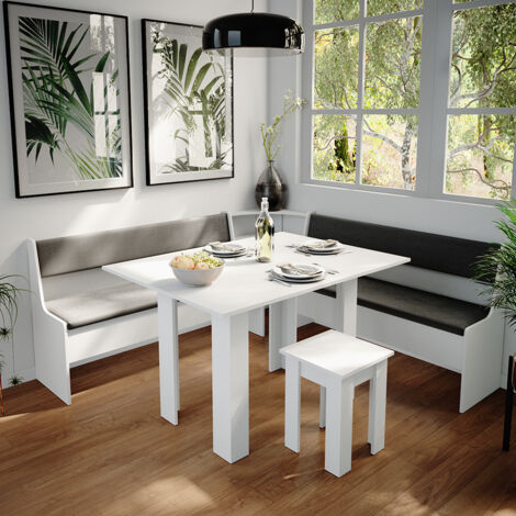 Groupe de banquettes d'angle Roman, Blanc, 180 x 41.5 cm avec table, Vicco