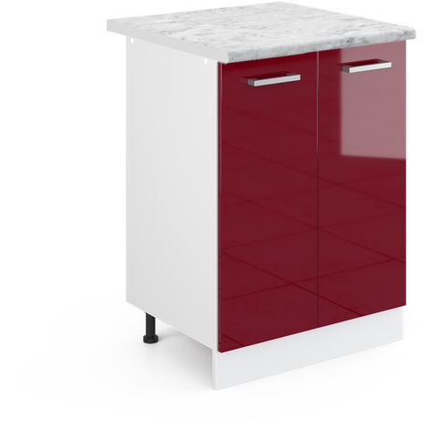 Meuble bas de cuisine R-Line, Rouge brillant, 60cm , PT Marbre, Vicco