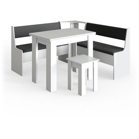 Groupe de banquettes d'angle Roman, Blanc, 150 x 41.5 cm avec table, Vicco