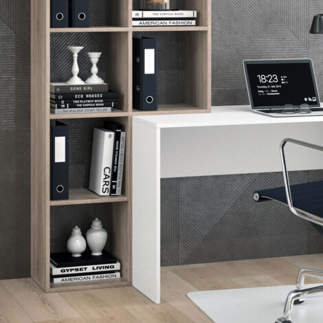 Vicco – Bureau droit blanc et sonoma 166,8 x 59 cm – Panneau de particules 16 mm – Surface mélaminée – Rangement avec étagères intégrées (1/5)