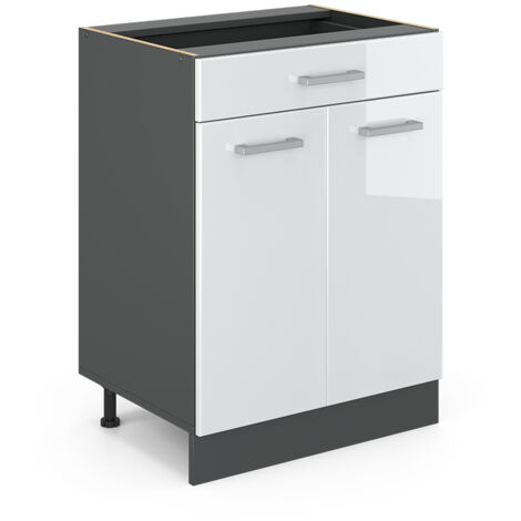 Meuble cuisine R-Line, Blanc Haute brillance, 60cm avec tiroir, sans PT, Vicco