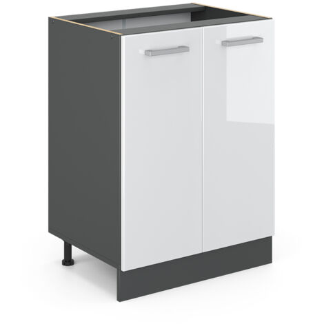 Meuble bas de cuisine R-Line, Blanc Haute brillance, 60 cm sans plan de travail, Vicco