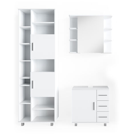 Ensemble de meubles de salle de bain Ilias, Blanc, 3 pièces, avec armoire basse 60 cm, Vicco (1/5)