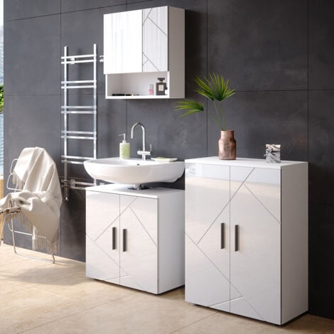 Meuble de rangement de salle de bain Irma, Blanc Haute brillance, 60 x 81 cm, Vicco
