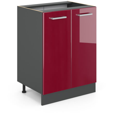 Meuble bas de cuisine R-Line, Rouge brillant, 60cm sans PT, Vicco
