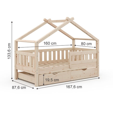 Lit pour enfant VITALISPA, lit cabane DESIGN 80 x 160, barrière, enfants,  bois