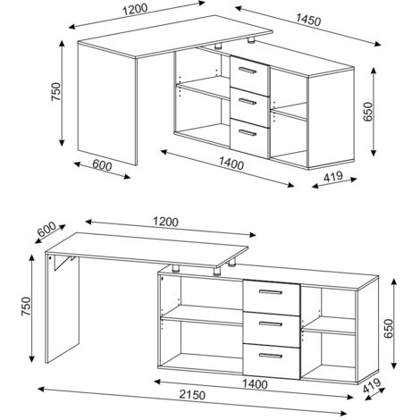 VCM Bureau D'angle Bureau Informatique Table D'angle Lona 80 X Alu Blanc Blanc 190 220