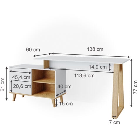 Bureau Nautica, Blanc, 138 x 60 cm avec tiroirs XL, Vicco