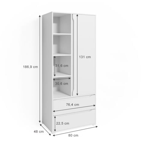 Armoire Ruben, Blanc, 80 x 189.9 cm, Vicco