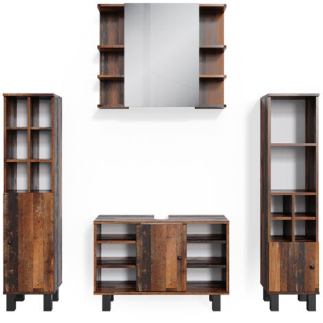 Ensemble de meubles de salle de bain Fynn, Chêne rustique, 4 pièces, avec armoire haute, Vicco