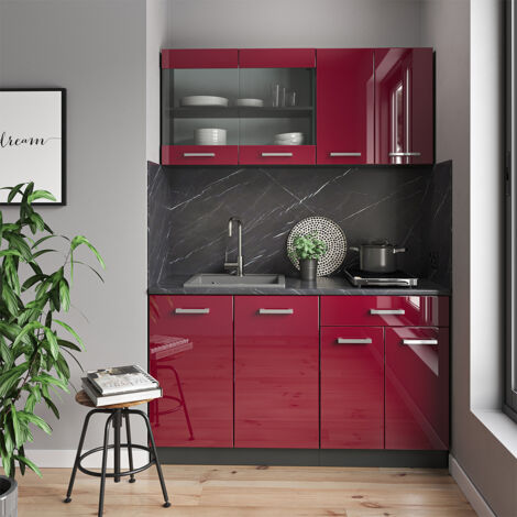 Cuisine R-Line, Rouge brillant/Anthracite, 140cm sans PT, Vicco