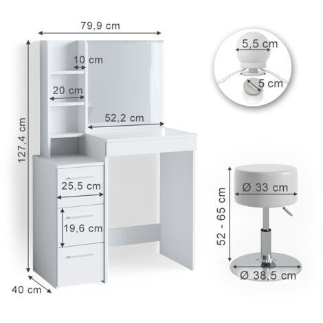COSTWAY Coiffeuse noir table de maquillage commode avec miroirtabouretboîte de rangement 2