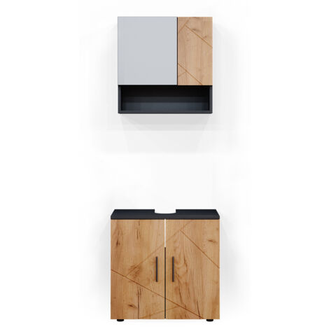 Ensemble de meubles de salle de bain Irma, Chêne doré/anthracite, 2 pièces, armoire basse 60 cm, Vicco