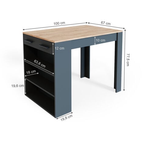 Table style bar Repose, Anthracite/chêne doré, 67x100cm, Vicco