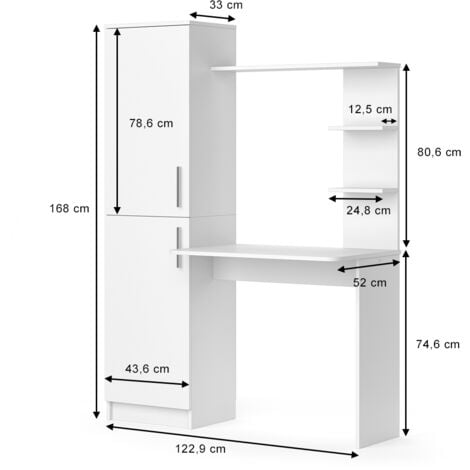 Bureau Tessa, Blanc, 122.9 x 52 cm, Vicco