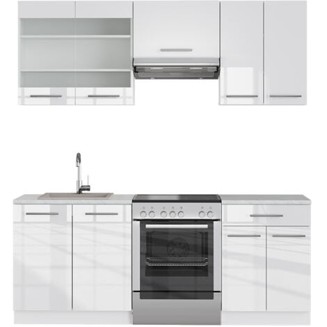 Cuisine Fame-Line, blanc brillant/blanc, 200 cm sans plan de travail, Vicco