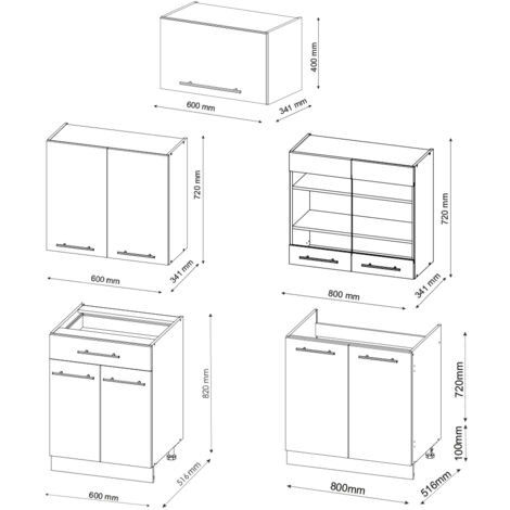 Cuisine Fame-Line, blanc brillant/blanc, 200 cm sans plan de travail, Vicco