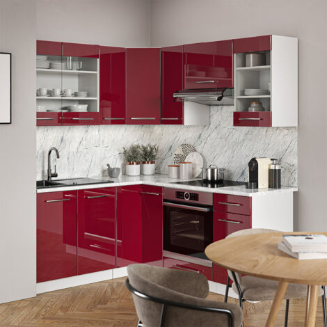 Cuisine en angle Fame-Line, Bordeaux haute brillance/blanc, 160 x 60 cm sans plan de travail, Vicco (1/5)