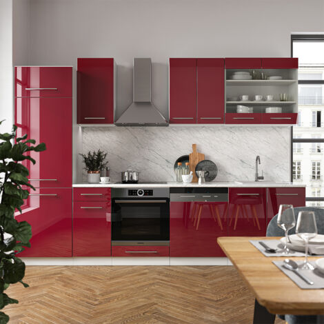 Cuisine Fame-Line, Bordeaux haute brillance/blanc, 300 cm sans plan de travail, Vicco (1/5)