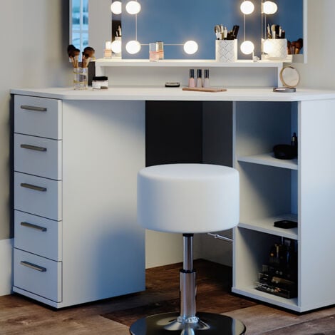 Coiffeuse Sofia, Blanc, 128.4 cm avec éclairage LED et tabouret, Vicco