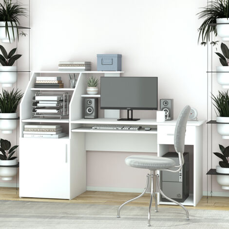 Vicco – Bureau droit Edwin 166 x 50,5 cm – Panneaux de particules 16 mm – Design fonctionnel avec tiroirs et étagères ouvertes (1/5)