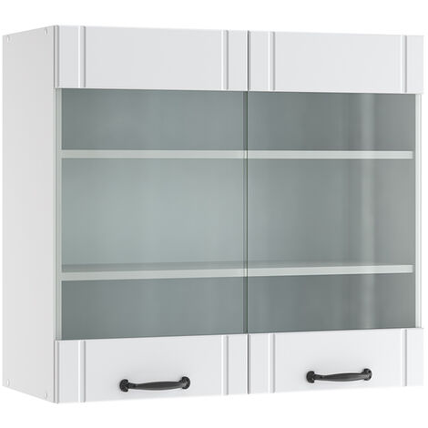 Vicco – Meuble de cuisine haut vitré – Blanc campagne – 80 x 72 x 34,1 cm – Panneaux de particules 16 mm – Façades MDF avec finition mélamine (1/5)