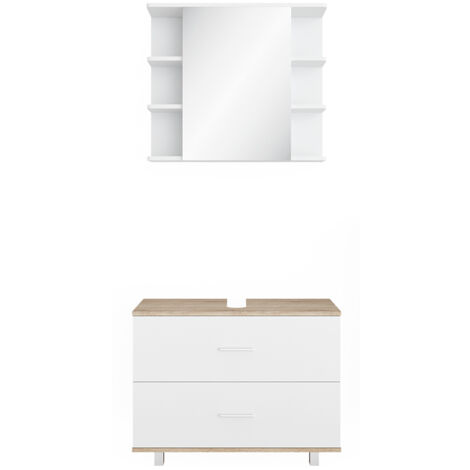 Ensemble de meubles de salle de bain Ilias, Blanc/Sonoma, 2 pièces, armoire basse 80 cm, Vicco (1/5)