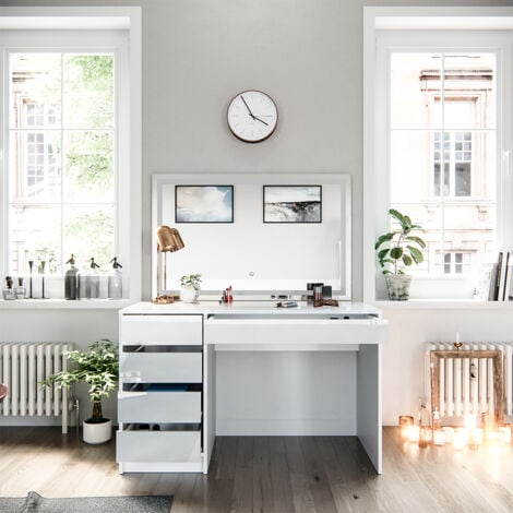 Coiffeuse Sherry, Blanc, 120 cm avec éclairage LED, Vicco