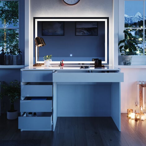 Coiffeuse Sherry, Blanc, 120 cm avec éclairage LED, Vicco