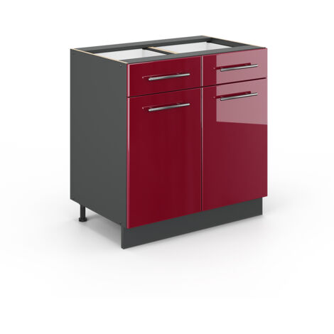 Meuble cuisine Fame-Line, Rouge bordeaux Haute brillance, 80 cm sans plan de travail, Vicco