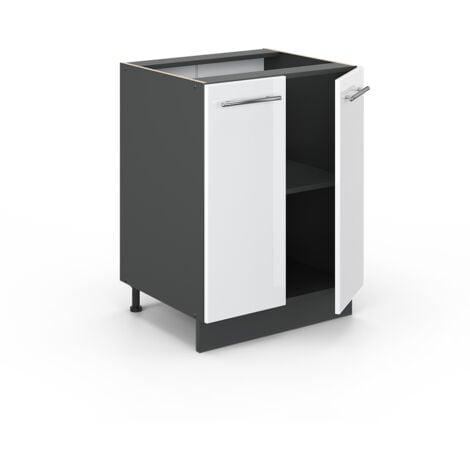 Meuble bas de cuisine Fame-Line, Blanc Haute brillance, 60 cm sans plan de travail, Vicco