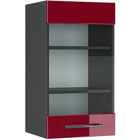 Meuble de cuisine haut vitré Fame-Line, Rouge bordeaux Haute brillance, 40 cm, Vicco