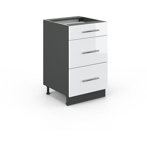 Meuble cuisine Fame-Line, Blanc Haute brillance, 50 cm sans plan de travail, Vicco