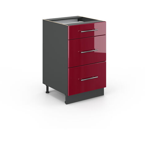 Meuble cuisine Fame-Line, Rouge bordeaux Haute brillance, 50 cm sans plan de travail, Vicco
