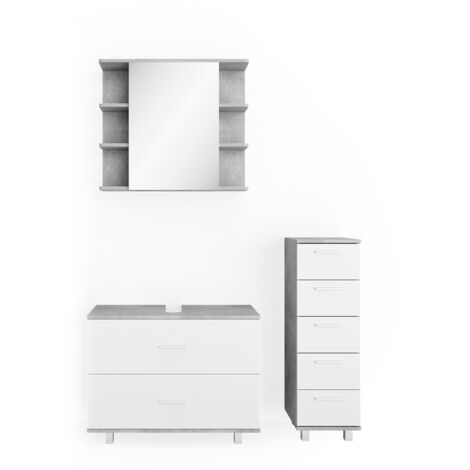 Ensemble Meuble Salle De Bain Vicco Ilias 3 Pièces - Blanc Béton - Style Moderne