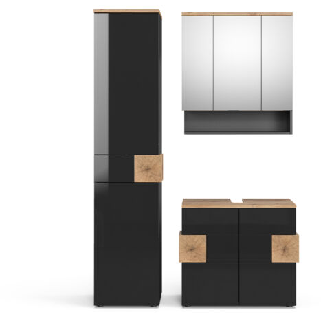 Ensemble de meubles de salle de bain Eden, Anthracite, 3 pièces, avec armoire haute, Vicco