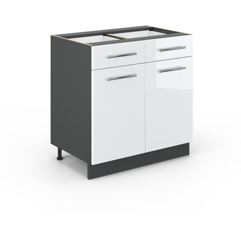 Meuble cuisine Fame-Line, Blanc Haute brillance, 80 cm sans plan de travail, Vicco