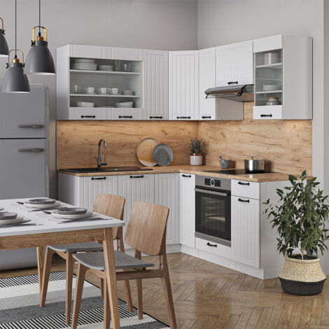 Cuisine en angle Fame-Line Style rustique 190 cm blanc gris foncé Vicco