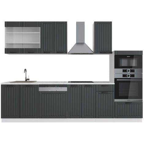 Cuisine Fame-Line, Anthracite maison de campagne/blanc, 300 cm avec armoire haute, sans plan de travail, Vicco