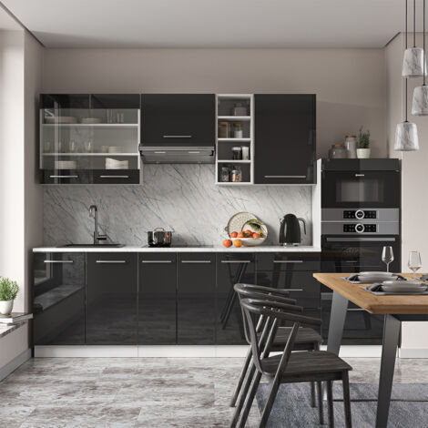Kitchenette Fame-Line Vicco - Cuisine Intégrée Anthracite/chêne - Brillant