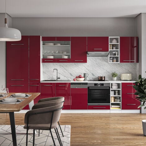 Cuisine Fame-Line, Bordeaux haute brillance/blanc, 355 cm sans plan de travail, Vicco