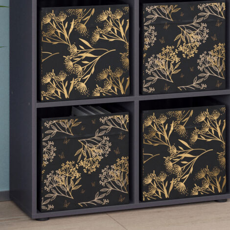 Meuble de rangement cube Tetra, Noir, 72.6 x 72 cm avec 4 boîtes pliantes opt.1, Vicco